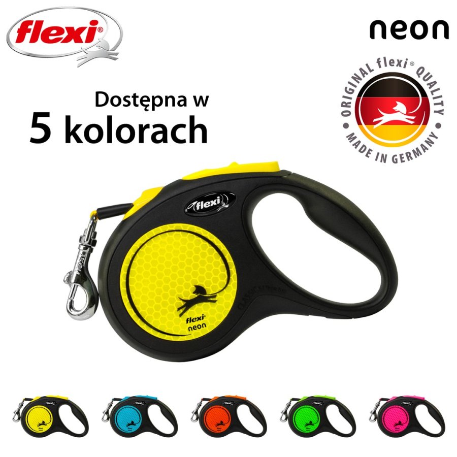 Flexi New NEON 5 m Sort, Gul Hund Fleksibel hundesnor #3