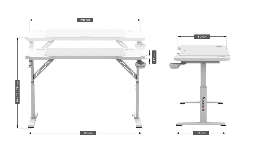 Huzaro Hero 2.6 Hvidt gaming-skrivebord #5