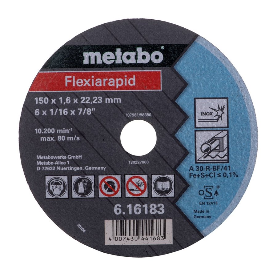 Vinkelsliber METABO W 18 LTX 150 QUICK (600404650) + metaBOX 165 L-kuffert Grn, Sort #13