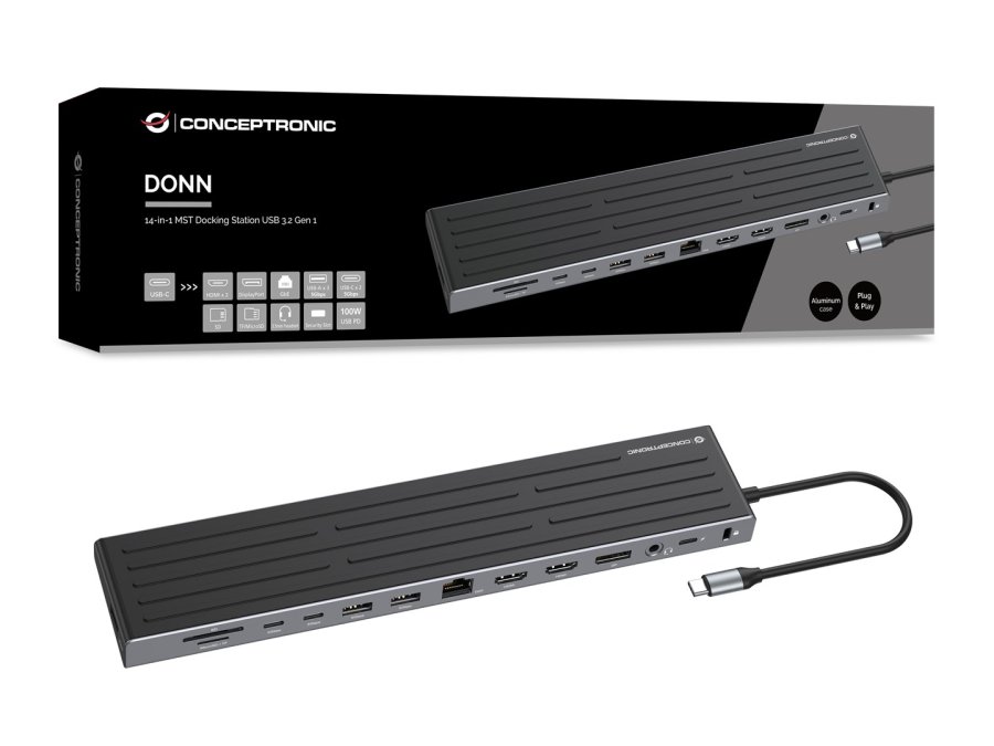 Conceptronic DONN32B dockingstation Ledningsf�rt USB 3.2 Gen 1 (3.1 Gen 1) Type-C Gr�, S�lv #7