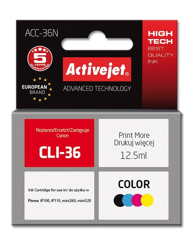 Activejet ACC-36N (Canon CLI-36 udskiftning; Supreme; 12,5 ml; farve) #1