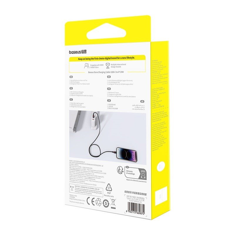 Baseus Dura Type C-hurtigopladningskabel til iP 20 W 1 m Sort, Rd #7
