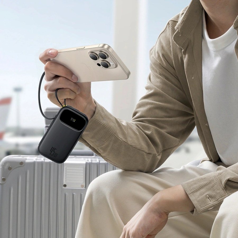 Baseus EnerFill FC31 Powerbank med digitalt display og 2 indbyggede USB-C-kabler 20000 mAh 45 W Sort #9
