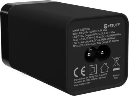 eSTUFF ES635200 oplader til mobil enhed Laptop Sort Vekselstr�m Hurtig opladning Indend�rs #3