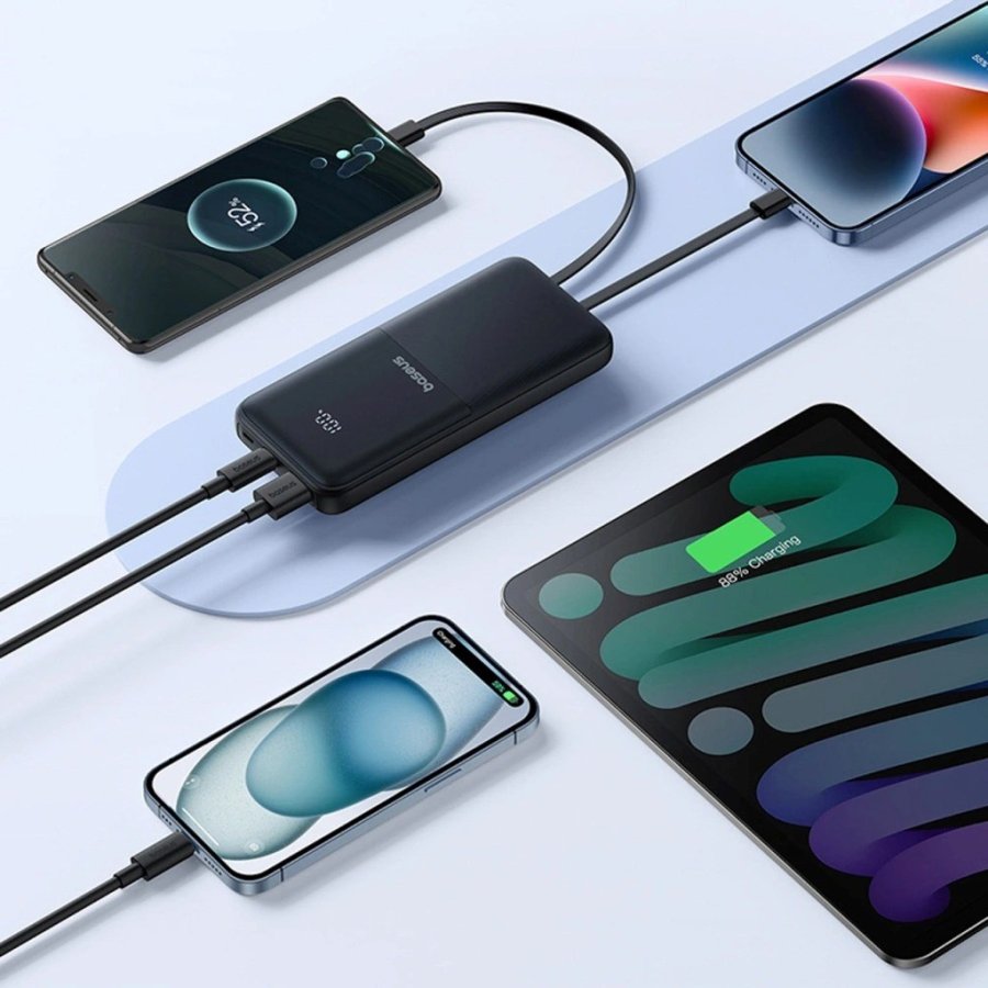 Baseus Lipow Powerbank med dobbelt indbygget kabel og display 10000 mAh 22,5 W Sort #10