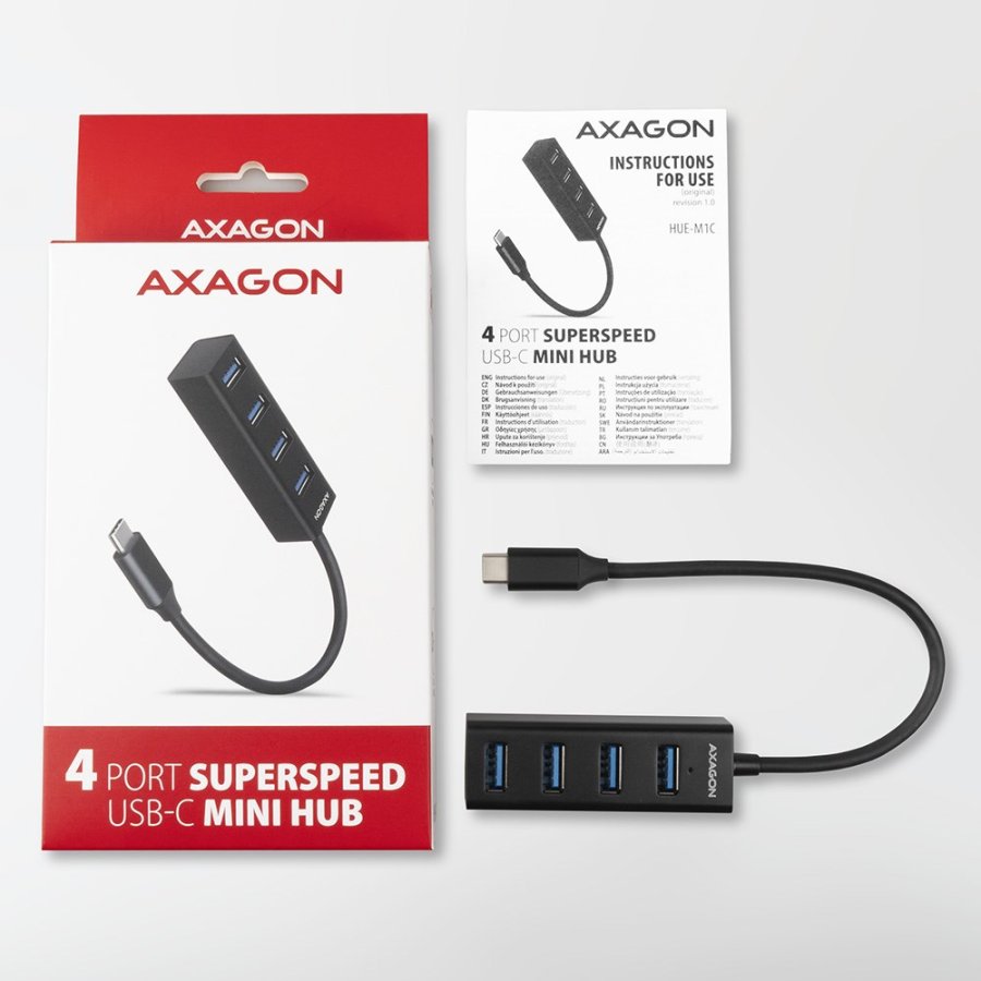 Axagon HUE-M1C interface hub USB 3.2 Gen 1 (3.1 Gen 1) Type-C 5000 Mbit/s Sort #6