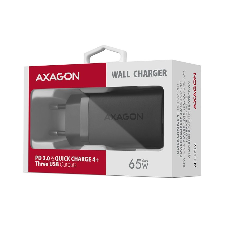 Axagon ACU-DPQ65 oplader til mobil enhed Mobiltelefon, Netbook, Laptop, Smartphone, SmartWatch, Tablet, Universel Sort Vekselstrm Hurtig opladning Indendrs #10