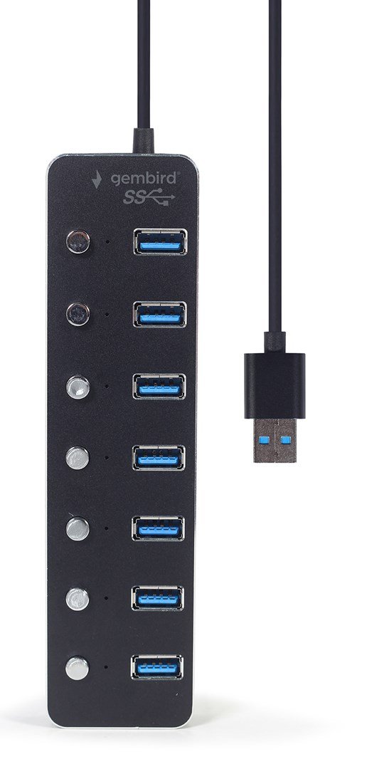 Gembird UHB-U3P7P-01 7-ports USB 3.1 (Gen 1) hub med switches, sort #3