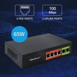 Qoltec 52289 HURTIG Ethernet PoE-SWITCH | 4x RJ45 PoE | 2x RJ45 Uplink | 65W | 10/100 Mb/s #12