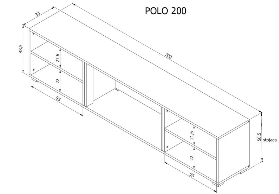 RTV-skab POLO 200x33x50,5 hvid + pejs sort #3