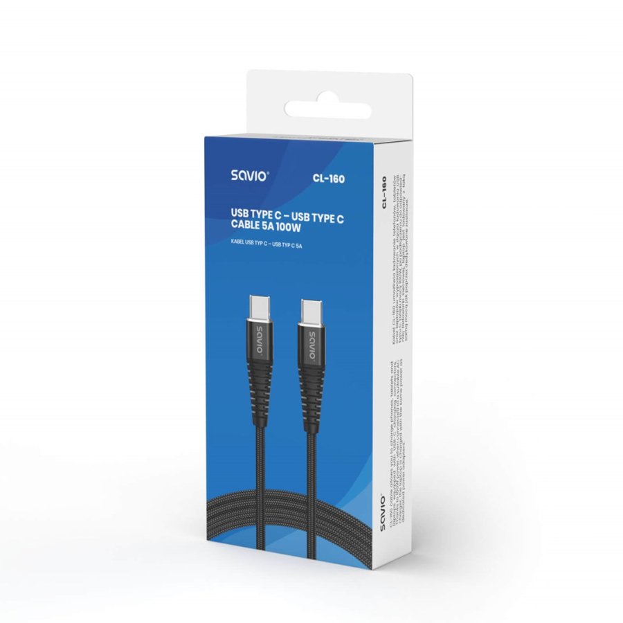 Savio CL-160 USB kabel 2 m USB 2.0 USB C - USB C Sort #3