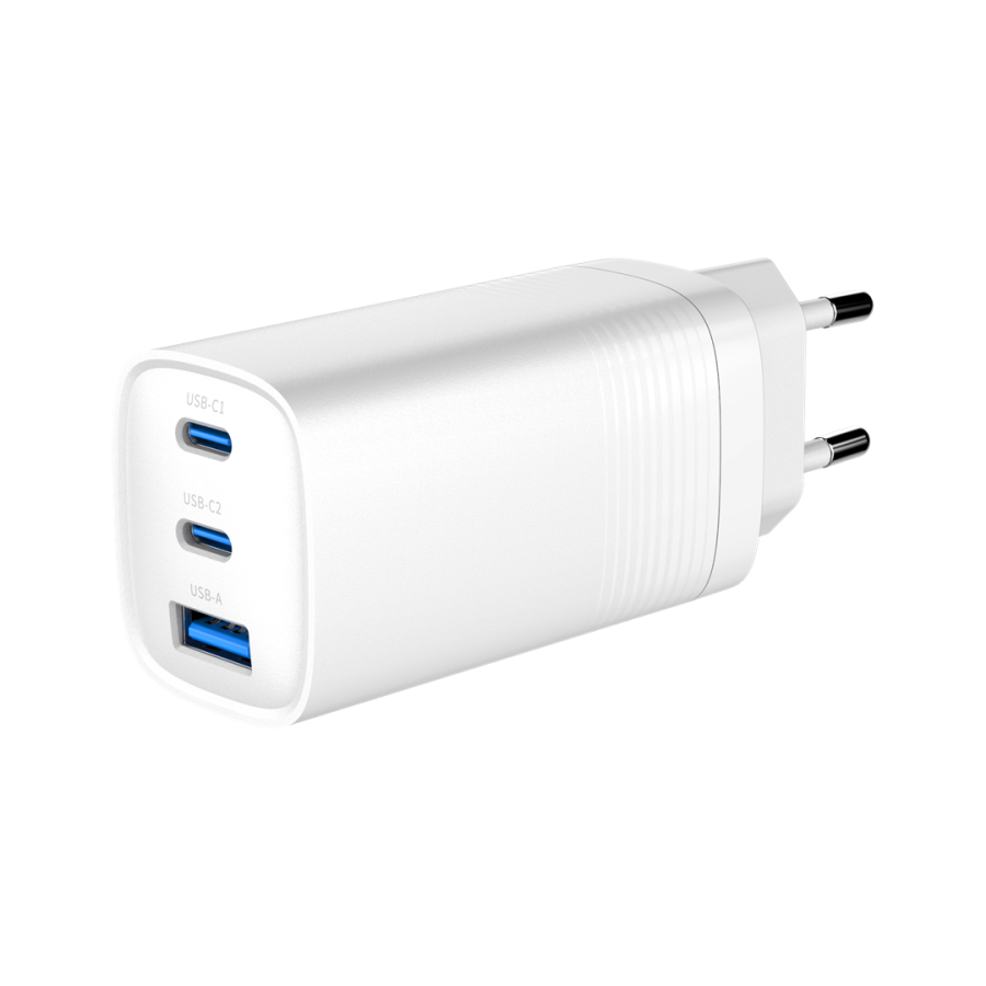 Gembird TA-UC-PDQC65-01-W 3-ports 65 W GaN USB PowerDelivery hurtigoplader, hvid #2