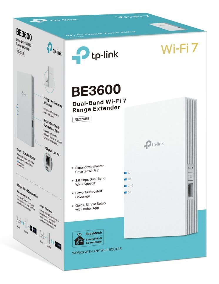 TP-Link RE220BE netv�rk forl�nger Netv�rksgentager Hvid 2500, 5000 Mbit/s #6