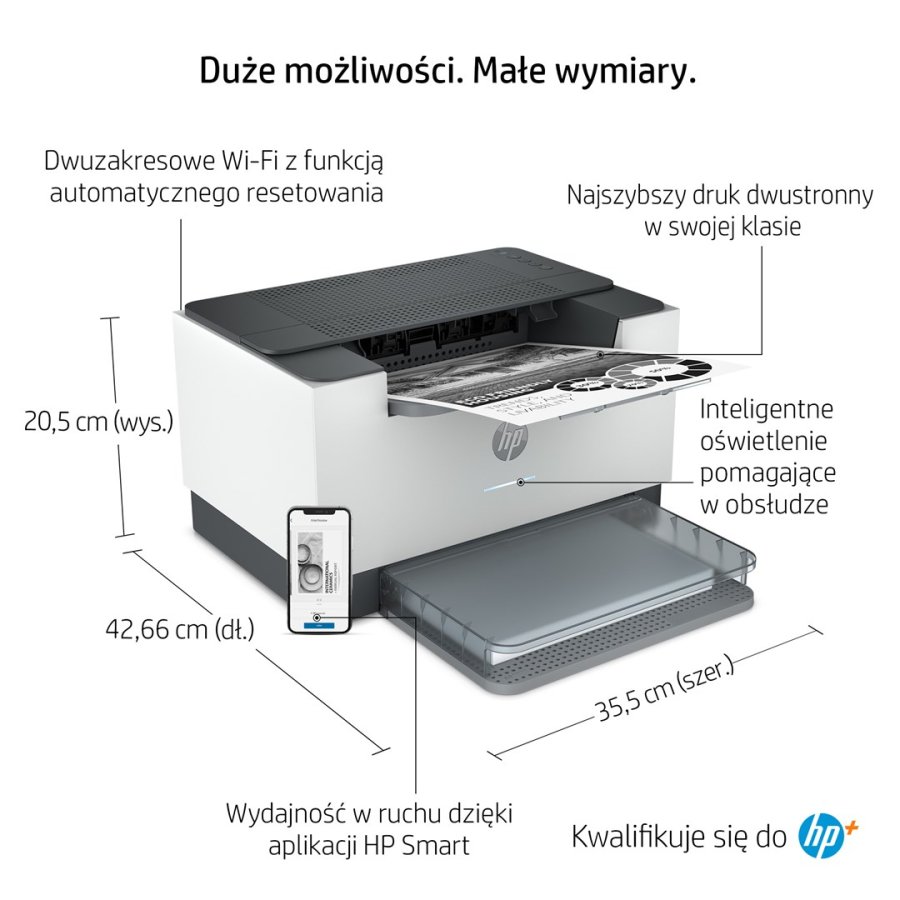 HP LaserJet HP M209dwe Printer, Sort og hvid, Printer til Sm kontorer, Print, Trdls forbindelse; HP+; Kompatibel med HP Instant ink; Tosidet print; JetIntelligence-patron; #7