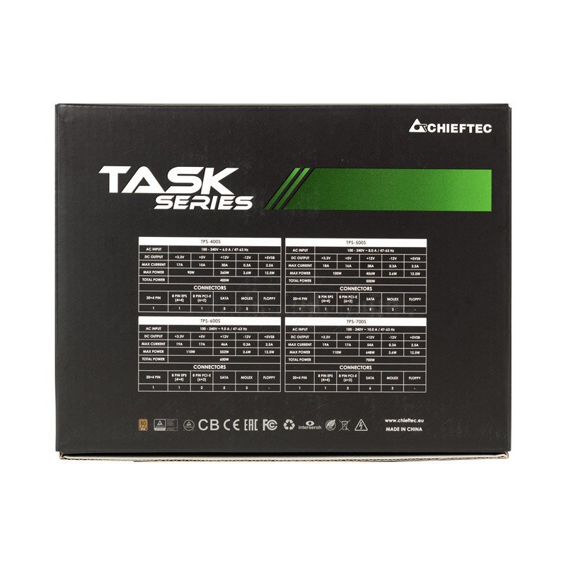 Chieftec Task TPS-600S enhed til str�mforsyning 600 W 20+4 pin ATX ATX Sort #10