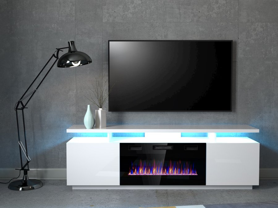RTV EVA-skab med elektrisk pejs 180x40x52 cm hvid/blank hvid #5