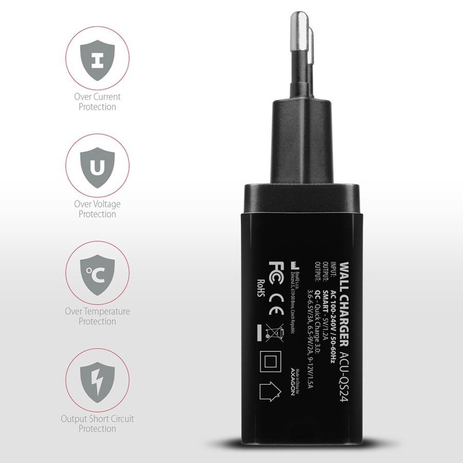 Axagon ACU-QS24 oplader til mobil enhed Smartphone Sort Vekselstrm Hurtig opladning Indendrs #8