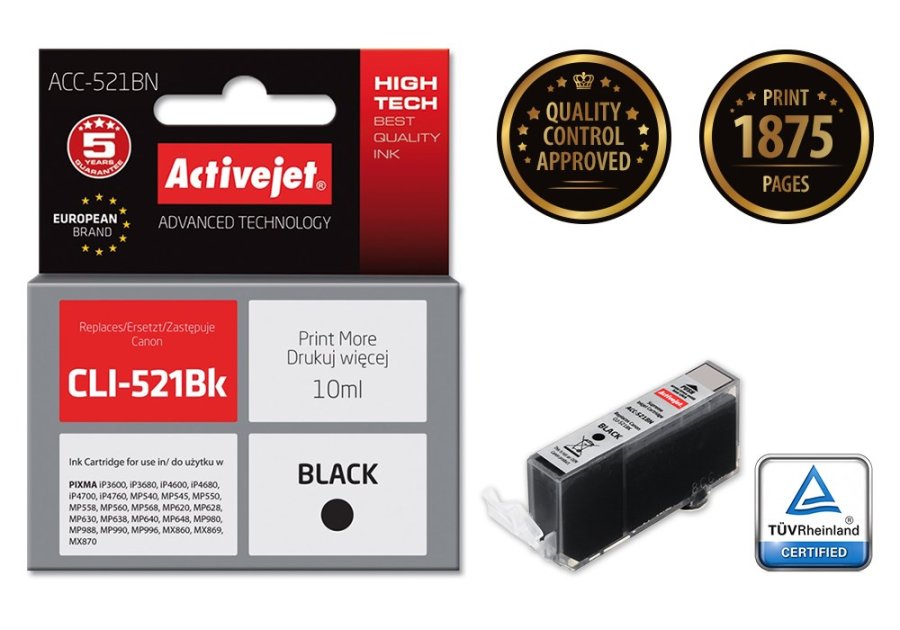 Activejet blk ACC-521BN (Canon CLI-521Bk udskiftning; Supreme; 10 ml; sort) #2