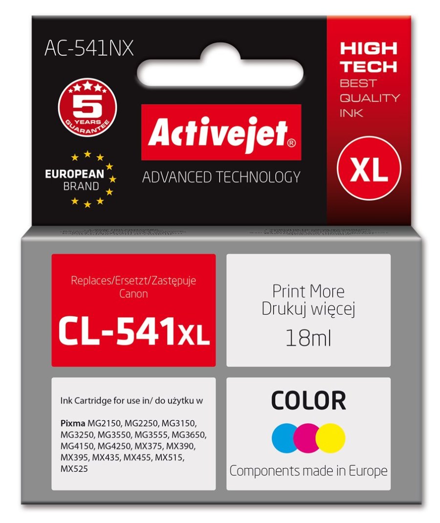 Activejet AC-541NX blk til Canon-printer (erstatning for Canon CL-541XL) Supreme, 18 ml, bl, gul, rd #2