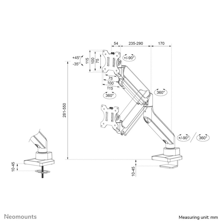 Neomounts DS70-450BL1 skrmbeslag og -stativer 106,7 cm (42