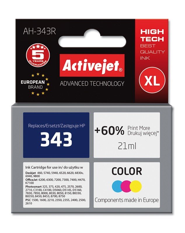 Activejet AH-343R blk (erstatning HP 343 C8766EE; premium; 21 ml; farve) #1