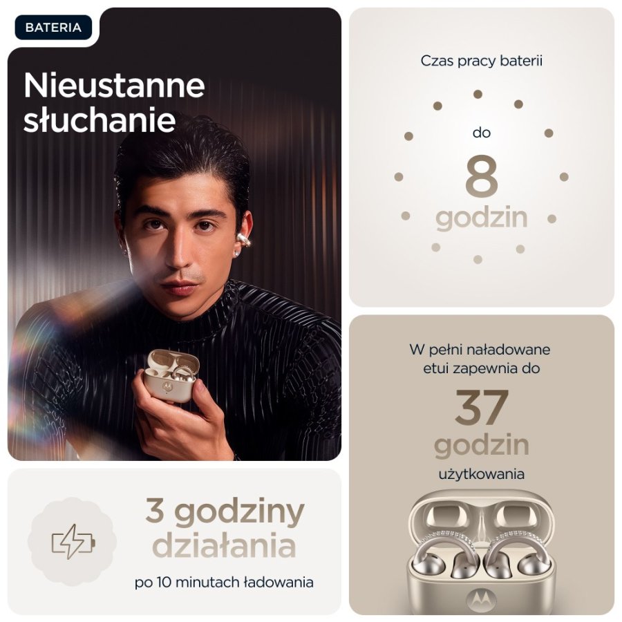 Motorola moto buds loop Headset Trdls re-clip-on Opkald/Musik/Sport/Hverdag Bluetooth Beige #16