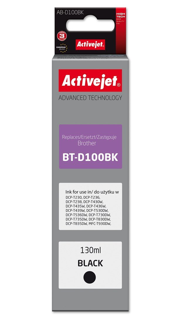 Activejet AB-D100Bk Bl�kpatron til Brother-printer, erstatning for Brother BT-D100BK; Supreme; 130 ml; sort #1