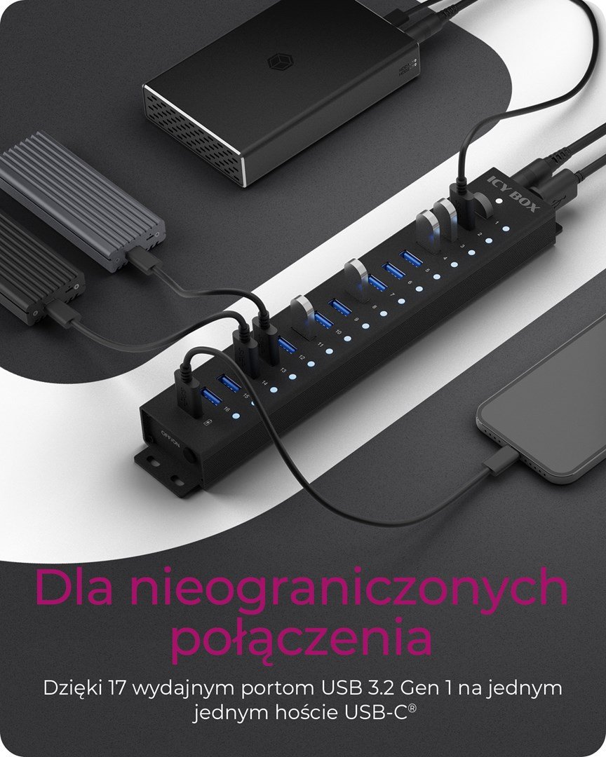 ICY BOX IB-HUB1717-U3 USB 3.2 Gen 1 (3.1 Gen 1) Type-A 5000 Mbit/s Sort #4