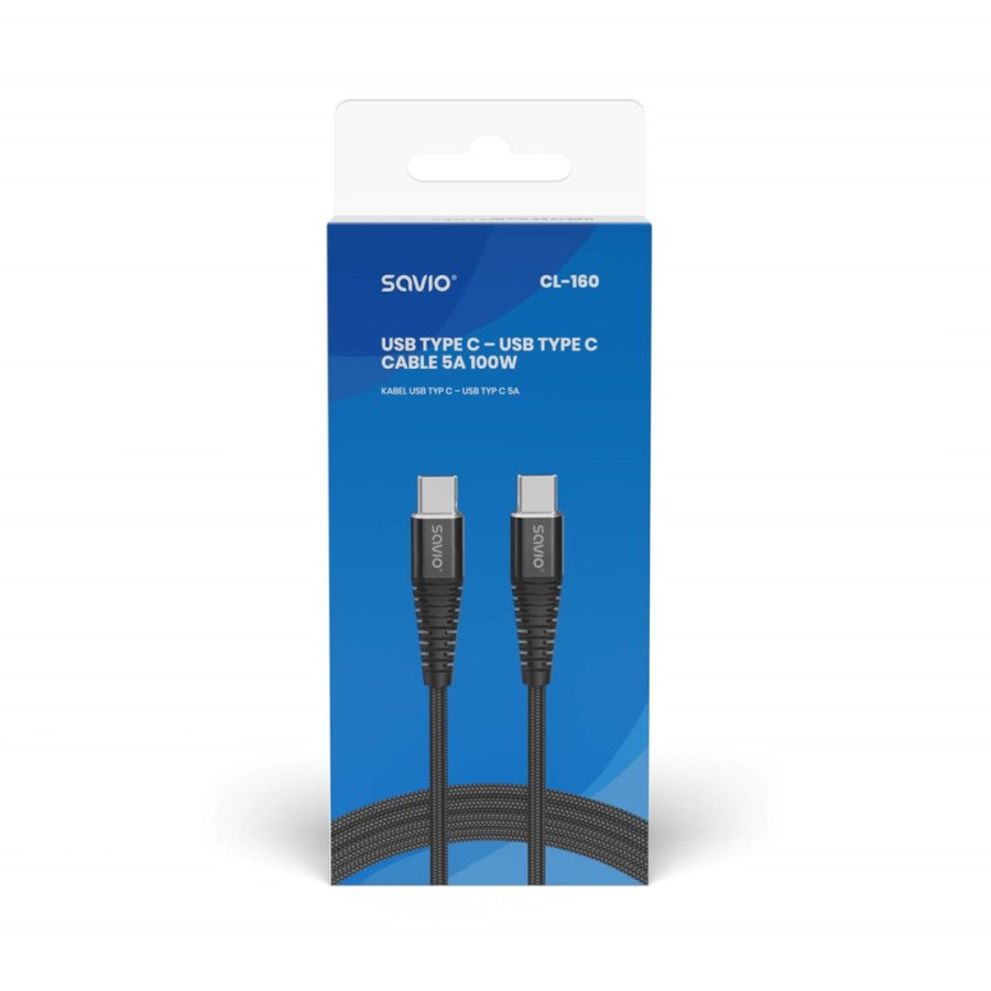 Savio CL-160 USB kabel 2 m USB 2.0 USB C - USB C Sort #2