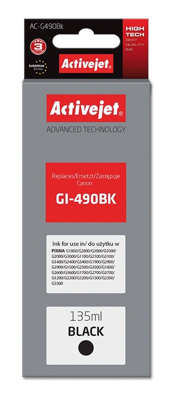 Activejet AC-G490Bk (erstatning for Canon GI-490BK; Supreme; 135 ml; sort) #1