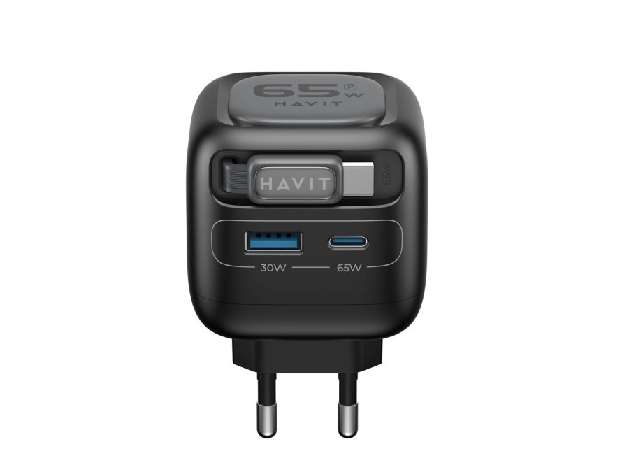 Havit UC253 EU - GaN-rejselader med udtr�kkeligt kabel, 65 W (sort) #2