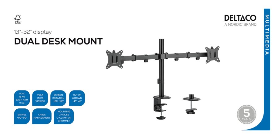 Deltaco ARM-0300-B tv-beslag 81,3 cm (32