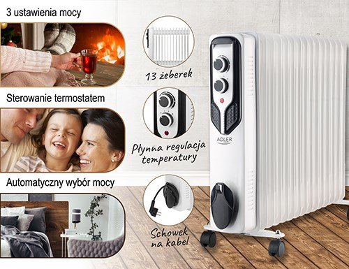 Adler AD 7819 varmeapparat Indendrs Hvid 2500 W Olie elektrisk omrdevarmer #9