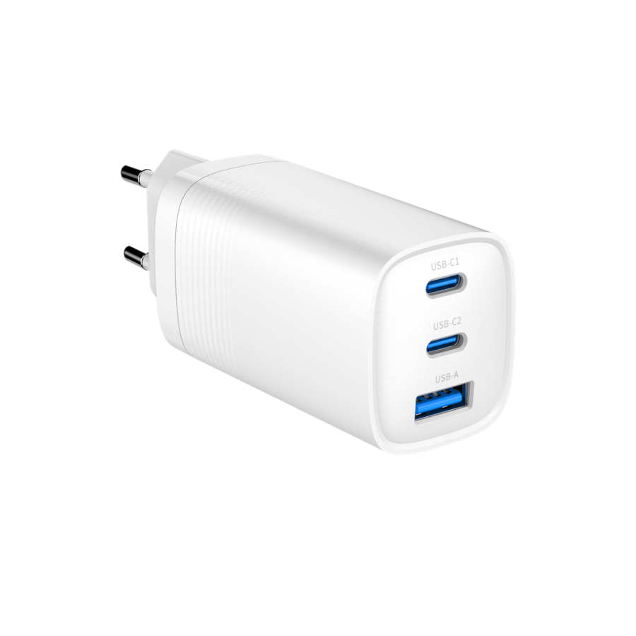 Gembird TA-UC-PDQC65-01-W 3-ports 65 W GaN USB PowerDelivery hurtigoplader, hvid #1