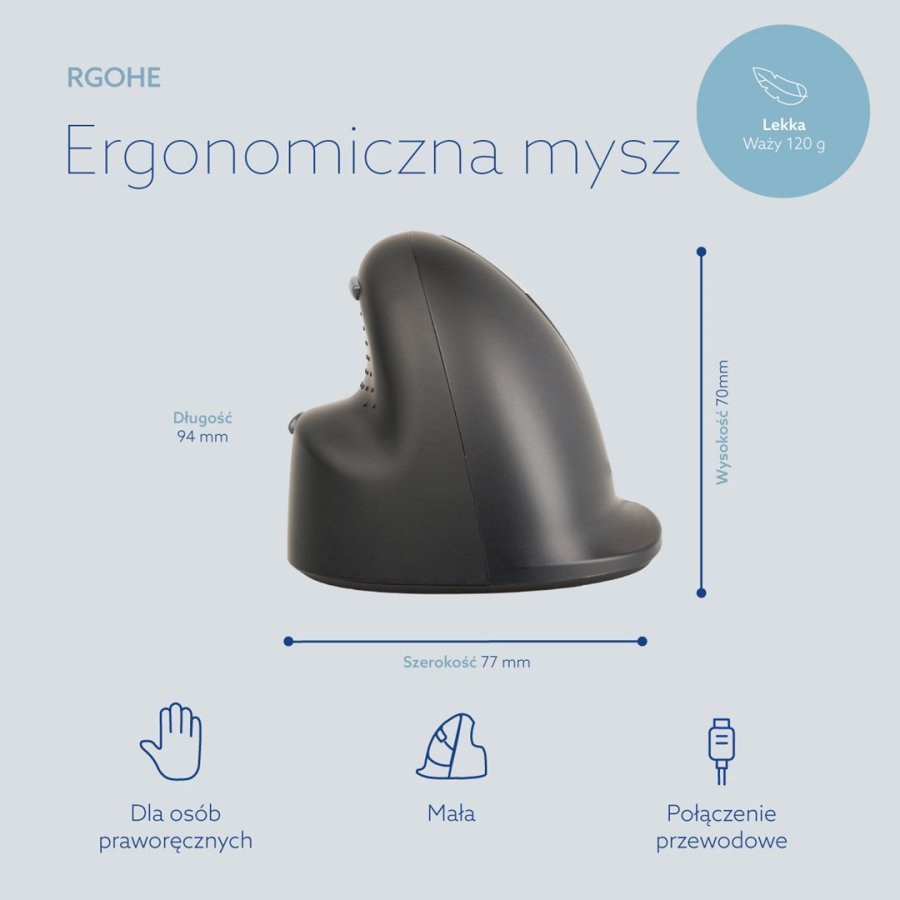 R-Go Tools Ergonomisk mus R-Go HE Break med pause-software, small (h�ndl�ngde ˂165 mm), h�jreh�ndet, kablet, sort #10