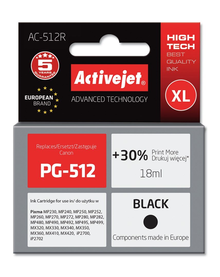 Activejet AC-512R Ink (erstatning for Canon PG-512; Premium; 18 ml; sort) #1