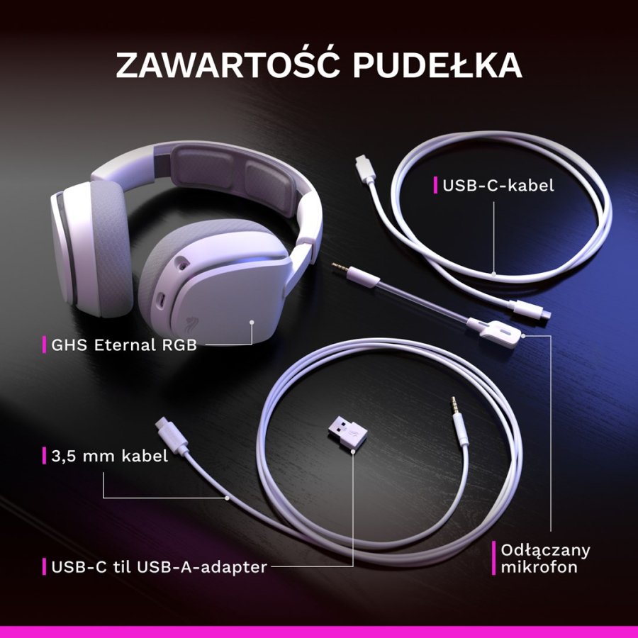 Glorious Gaming GHS Eternal RGB Headset Ledningsf�rt Spil USB Type-C Hvid #12