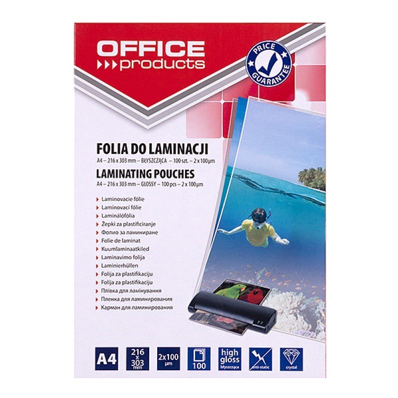 OFFICE PRODUCTS Lamineringsfolie, A4, 2x100 �m, blank, 100 stk., gennemsigtig #1