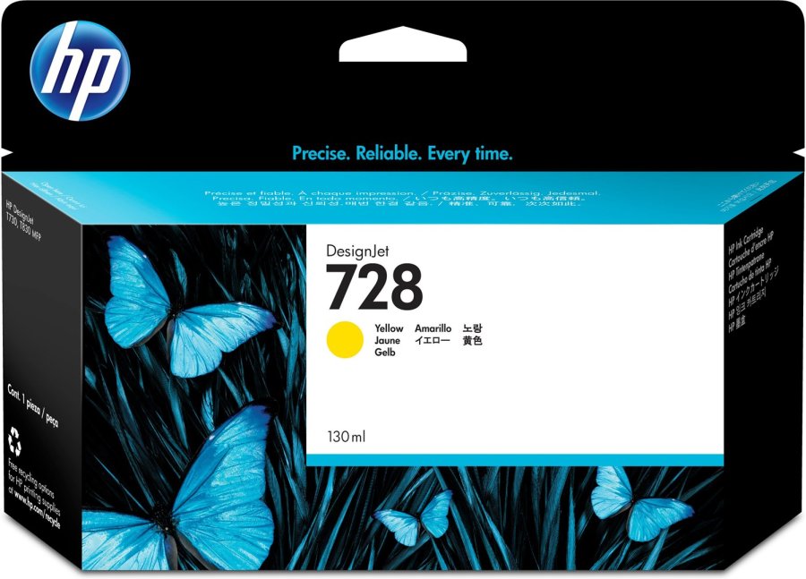HP 728 130-ml DesignJet-blkpatron, gul #1