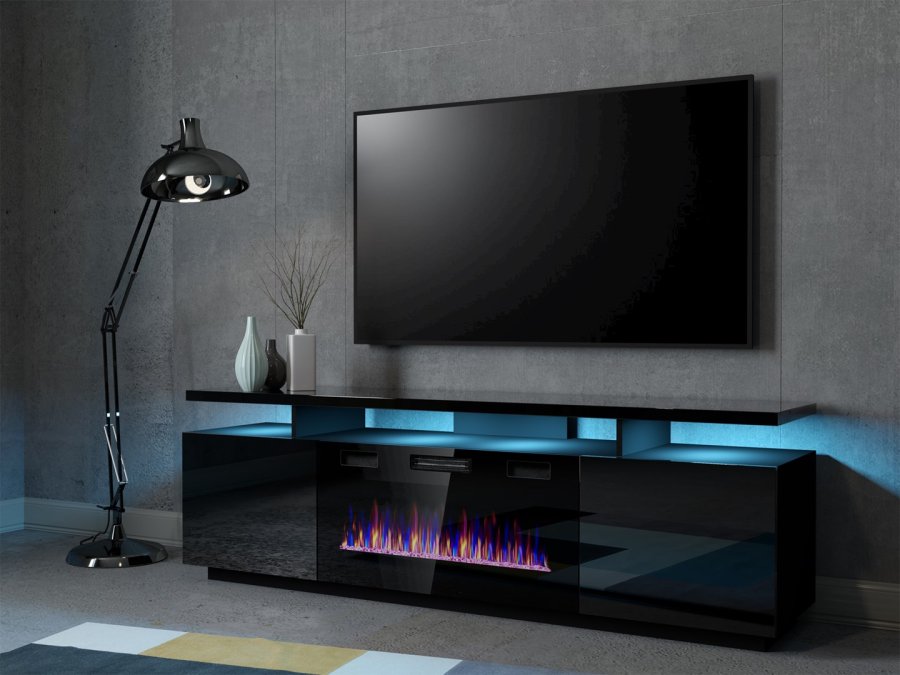 RTV EVA-skab med elektrisk pejs 180x40x52 cm sort/blank sort #3