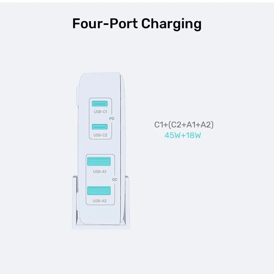 GaN-netoplader - Unitek P1228AWH01-EU | 70W 2x USB-C 2x USB-A #7