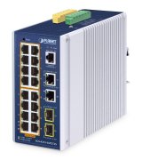 PLANET IP30 Industrial L2/L4 16-Port Administreret L2/L4 Gigabit Ethernet (10/100/1000) Str�m over Ethernet (PoE) Aluminium, Bl� #1
