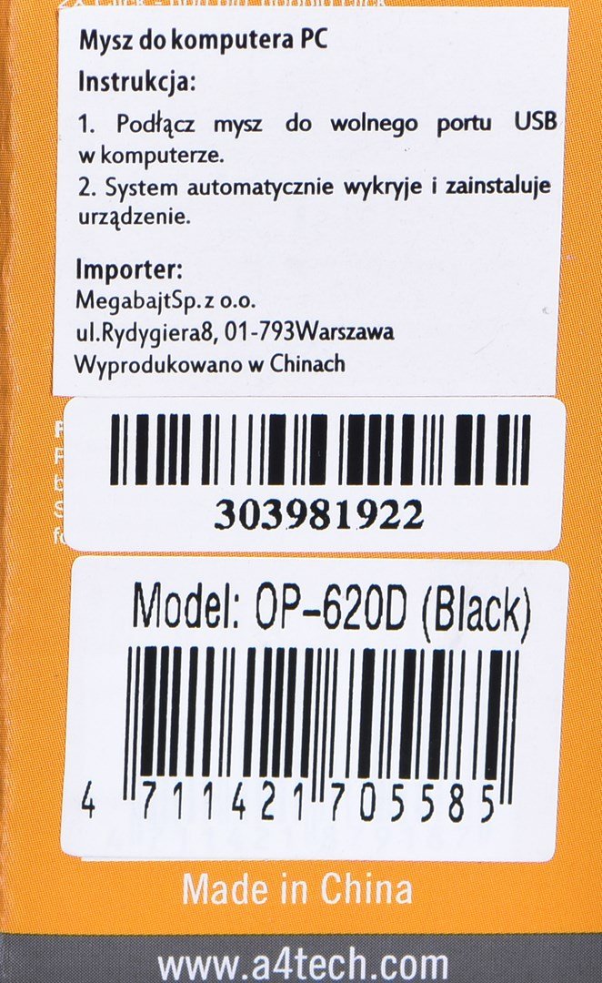 A4Tech OP-620D mus USB Type-A Optisk 1200 dpi Ambidextrous #144