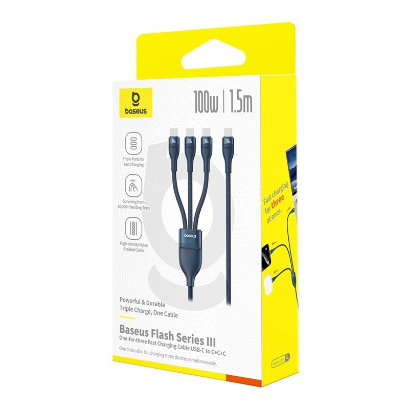 Baseus Flash Series Type C til C+C+C hurtigopladningskabel 480 Mbps Bl #6