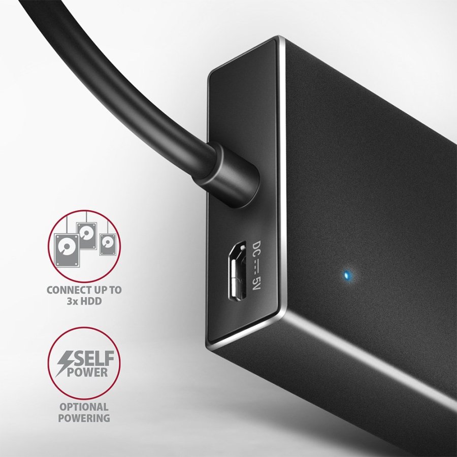 Axagon HUE-F7A 7x USB 3.2 Gen 1 ALU FLAT hub micro power IN 1m USB-A USB 3.2 Gen 1 (3.1 Gen 1) Type-A 5000 Mbit/s Sort #6