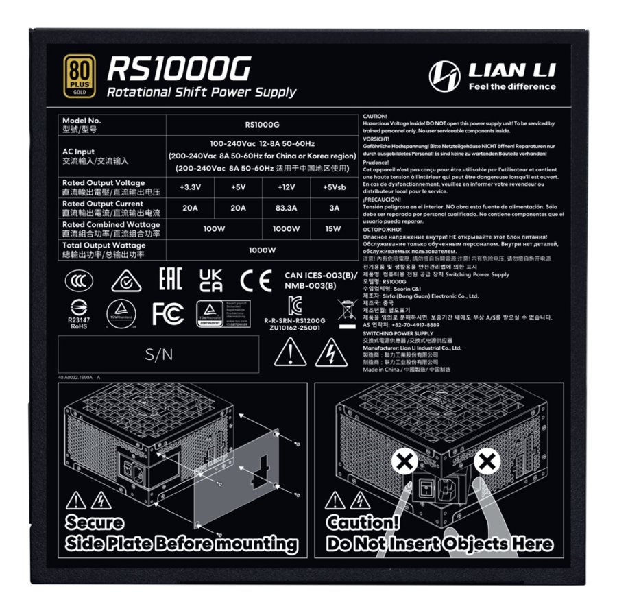 Lian Li RS1000G enhed til str�mforsyning 1000 W 20+4 pin ATX ATX Sort #4
