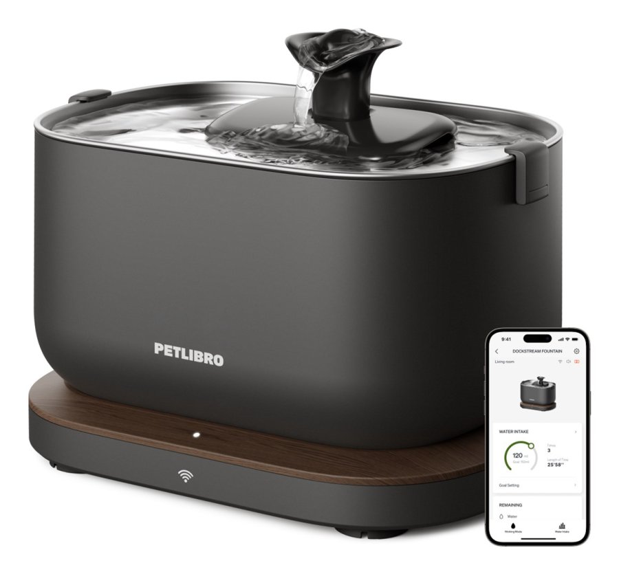 Petlibro Dockstream Smart vandsk�l og foderautomat til hund og kat Acrylonitrilbutadienstyren, Rustfrit st�l Sort Automatisk vandautomat til k�ledyr #1