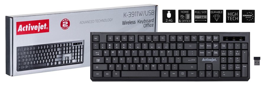Activejet trdlst tastatur K-3911W, batteridrevet 1x 1,5V AAA #1