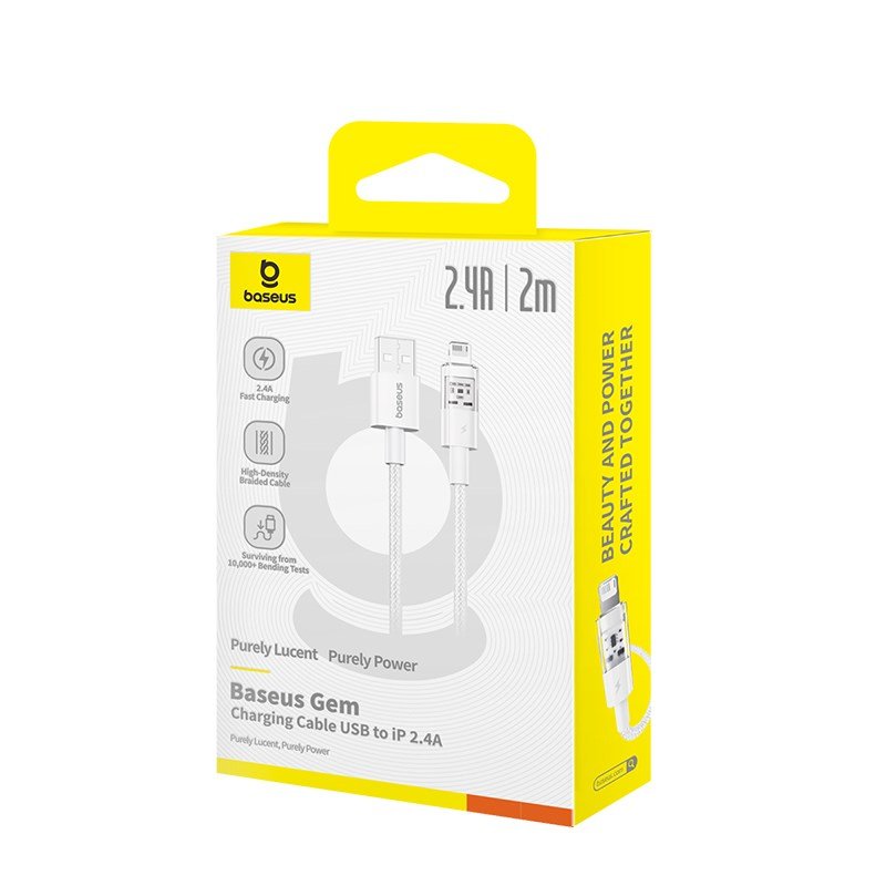 Baseus Gem USB til IP 2.4A hurtigopladningskabel 2 m Hvid #6