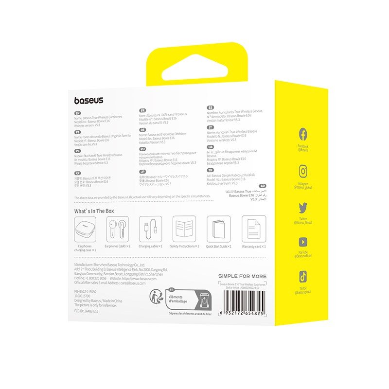 Baseus Bowie E16 Headset True Wireless Earphones I �rerne Opkald/musik USB Type-C Bluetooth Hvid #8